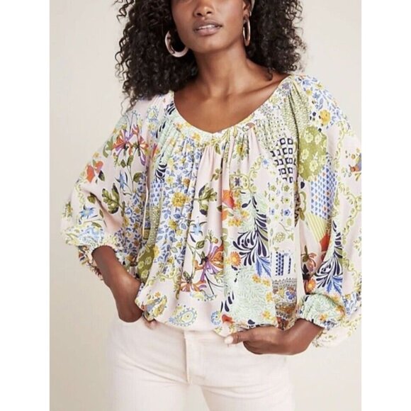 Maeve Tops - Maeve by Anthropologie Boswell Top Boho Floral Paisley Peasant Blouse Size 4